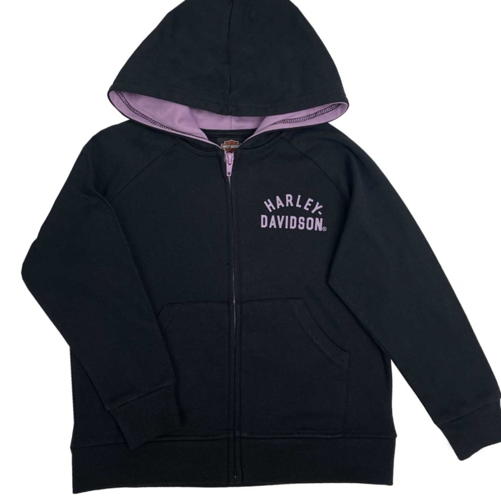 Harley-Davidson Kids Black Hoodie with Purple Lining